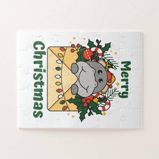 Hippo Weihnachtsbrief Wintertiere Hippos Puzzle (Horizontal)