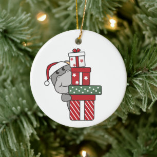 Hippo Weihnachtsgeschenk Wintertiere Hippos Kerami Keramik Ornament