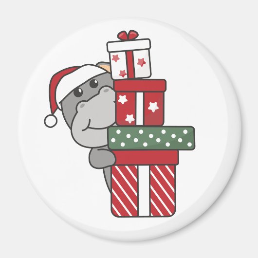 Hippo Weihnachtsgeschenk Wintertiere Hippos Magnet (Vorne)