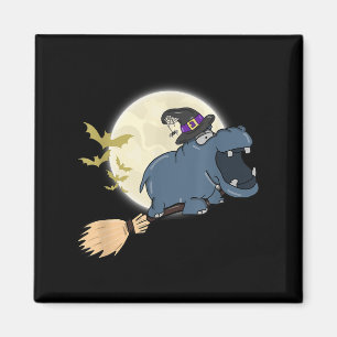 Hippo Witch Hat Riding Broom Stick Zoo Tierische L Magnet