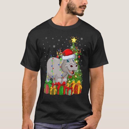 Hippo   Xmas Holiday Santa Hippopotamus Christmas  T-Shirt (Vorderseite)