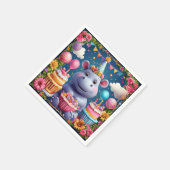 Hippo zum Geburtstag mit Kuchen und Ballons Serviette (Ecke)