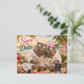 Hippopaar-Tropen-Spa-Save-the-Date Postkarte (Stehend Vorderseite)