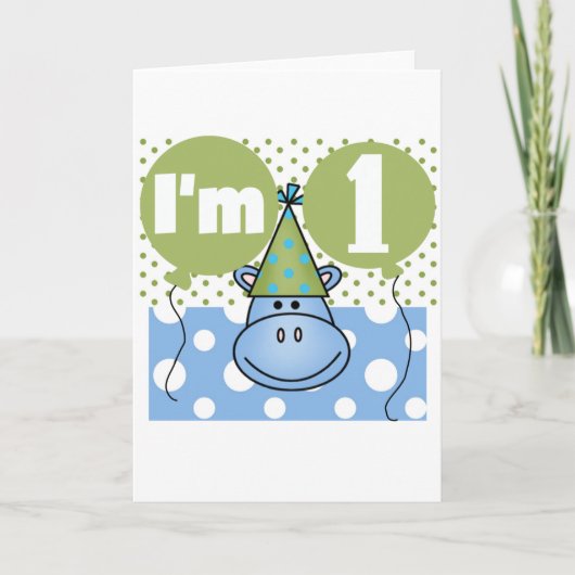 Hippopotamus 1. Geburtstag - Hemden und Geschenke Karte (Vorderseite)