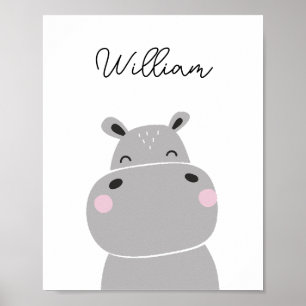 Hippopotamus Animal Nursery Wall Art Poster