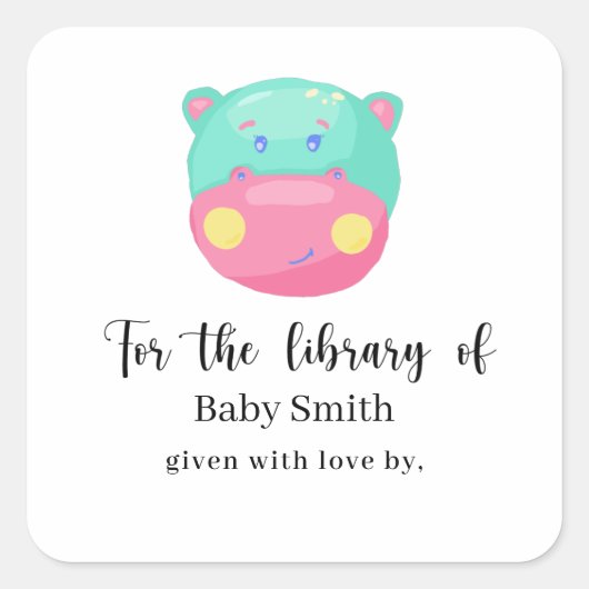 Hippopotamus - Babyduschbibliothek Quadratischer Aufkleber (Vorderseite)