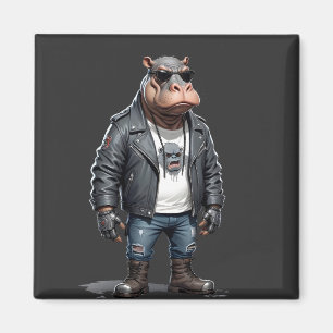 Hippopotamus Biker-Rebell in Lederjacket Cool Magnet