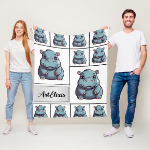 Hippopotamus Blue Print Fleecedecke