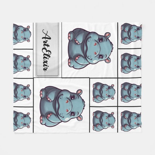 Hippopotamus Blue Print Fleecedecke (Vorderseite (Horizontal))