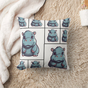 Hippopotamus Blue Print Kissen