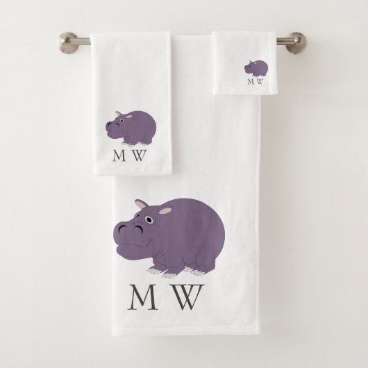 Hippopotamus Design Monogrammed Badhandtuch Set (Insitu)