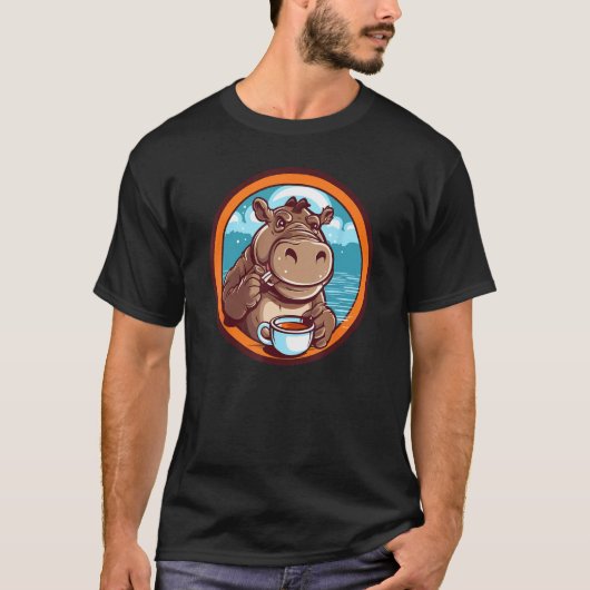 Hippopotamus Drinking Coffee Cute Hippo Wildlife 1 T-Shirt (Vorderseite)