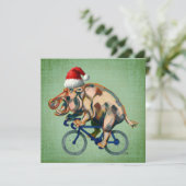 Hippopotamus Fahrradfahren mit Weihnachtsmannmütze Feiertagskarte (Stehend Vorderseite)