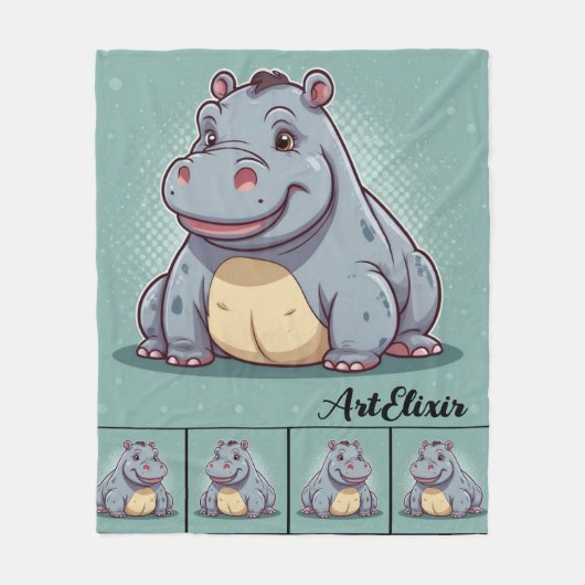 Hippopotamus Funny Kawaii Blue Print Fleecedecke (Vorderseite)