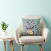 Hippopotamus Funny Kawaii Blue Print Kissen (Stuhl )
