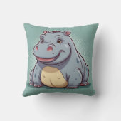Hippopotamus Funny Kawaii Blue Print Kissen (Rückseite)