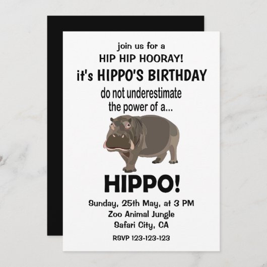 Hippopotamus Funny Niedlich Hippo Geburtstag Einladung (Vorne/Hinten)