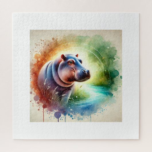 Hippopotamus Harmony 070724AREF126 - Watercolor Puzzle (Vertikal)