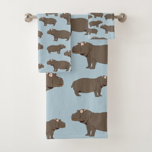 Hippopotamus Hippo Pattern Badhandtuch Set (Insitu)