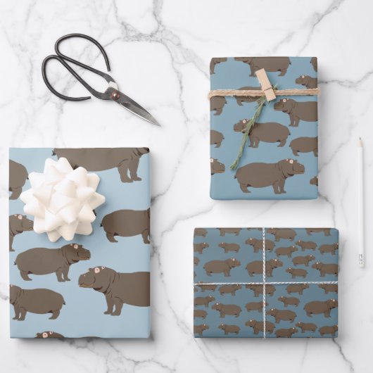 Hippopotamus Hippo Pattern Geschenkpapier Set (Vorderseite)