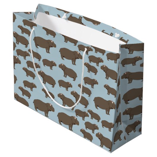 Hippopotamus Hippo Pattern Große Geschenktüte (Rückseite Schrägansicht)
