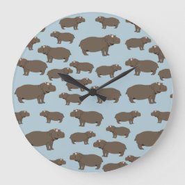 Hippopotamus Hippo Pattern   Große Wanduhr
