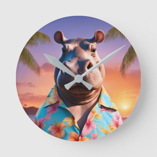 Hippopotamus Holiday Runde Wanduhr (Vorderseite)