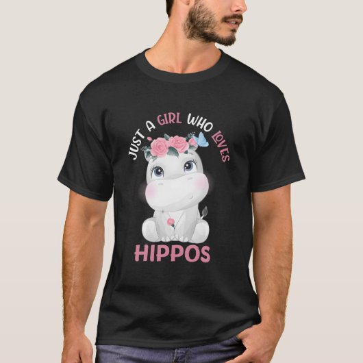Hippopotamus Just A Who Loves Hippos Flower Floral T-Shirt (Vorderseite)