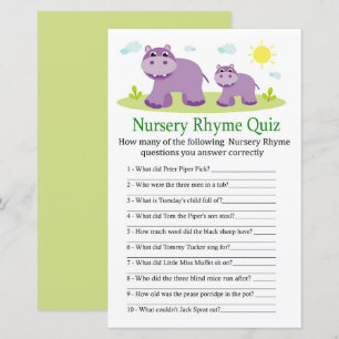 Hippopotamus Kinderzimmer Rhyme Quiz Kinderduschen