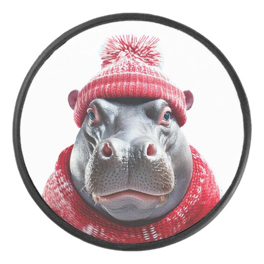 Hippopotamus Scarf and Beany  Eishockey Puck (Vorderseite)