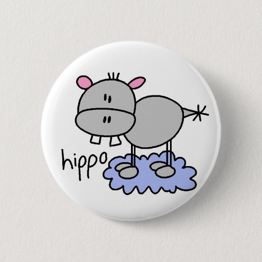 Hippopotamus-Strichmännchen-Knopf Button (Vorderseite)