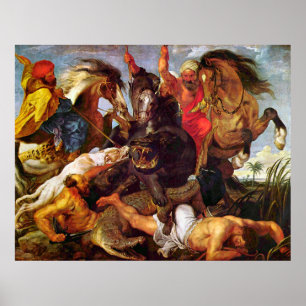 Hippopotamus und Krokodile-Jagd, Peter Paul Rubens Poster