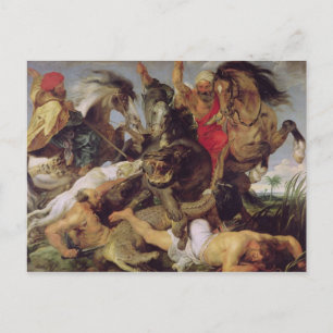 Hippopotamus und Krokodiljagd, c.1615-16 Postkarte