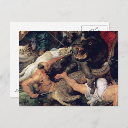 Hippopotamus und Krokodiljagd, c.1615-16 Postkarte (Vorne/Hinten)