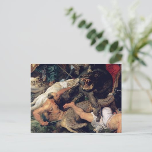 Hippopotamus und Krokodiljagd, c.1615-16 Postkarte (Stehend Vorderseite)