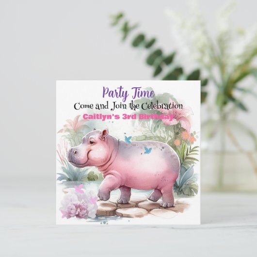 Hippopotamus und Schmetterling Einladung zum Gebur (Stehend Vorderseite)