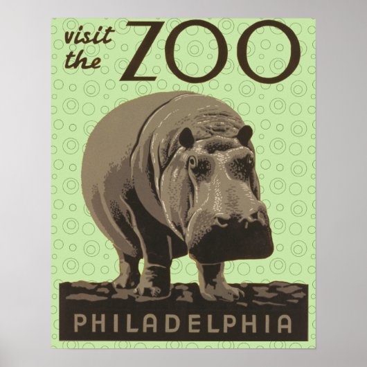 Hippopotamus Vintag WPA Zoo Poster Hippo Art (Vorne)