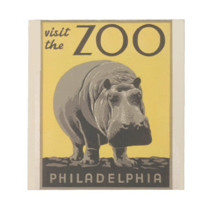 Hippopotamus Vintag WPA Zoo Poster Hippo Art Notizblock