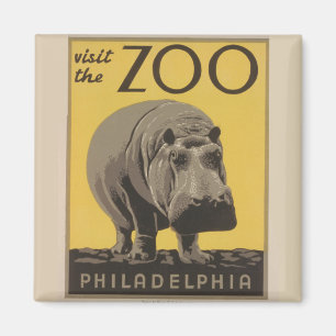 Hippopotamus Vintag WPA Zoo Poster Philadelphia Magnet