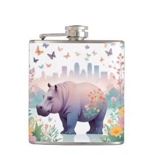 Hippopotamus Vintager Tierwald Stadt Art Flachmann
