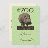 Hippopotamus Vintages Nilpferd-Zooposter wpa Einladung (Vorne/Hinten)
