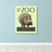 Hippopotamus Vintages Nilpferd-Zooposter wpa Leinwanddruck (Insitu (Holzboden))