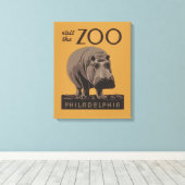 Hippopotamus Vintages Nilpferd-Zooposter wpa Leinwanddruck (Insitu (Holzboden))