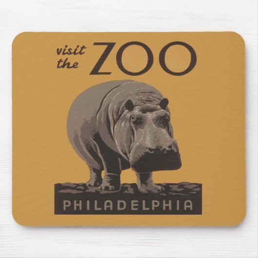 Hippopotamus Vintages Nilpferd-Zooposter wpa Mousepad (Vorne)