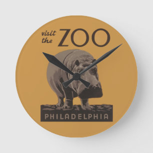 Hippopotamus Vintages Nilpferd-Zooposter wpa Runde Wanduhr