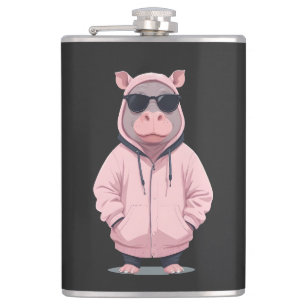Hippopotamus Wearing Hoodie Funny Cool Animal Pop Flachmann