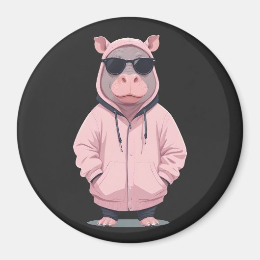 Hippopotamus Wearing Hoodie Funny Cool Animal Pop Magnet (Vorne)