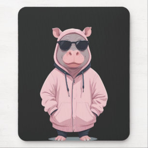 Hippopotamus Wearing Hoodie Funny Cool Animal Pop Mousepad