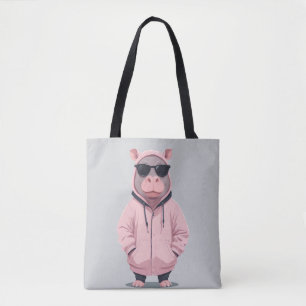 Hippopotamus Wearing Hoodie Funny Cool Animal Pop Tasche
