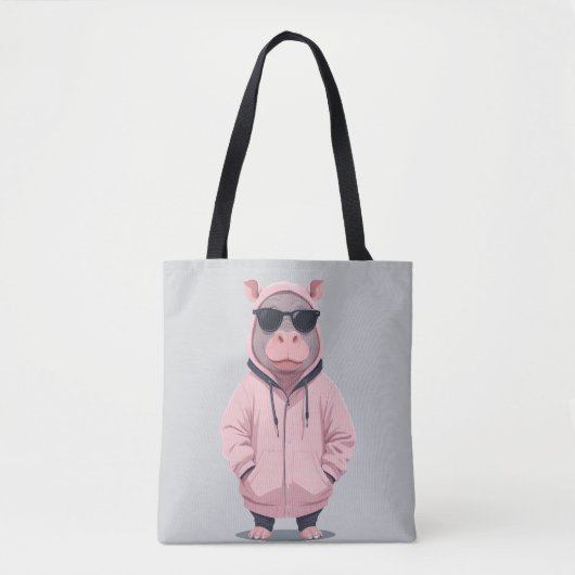 Hippopotamus Wearing Hoodie Funny Cool Animal Pop Tasche (Vorderseite)